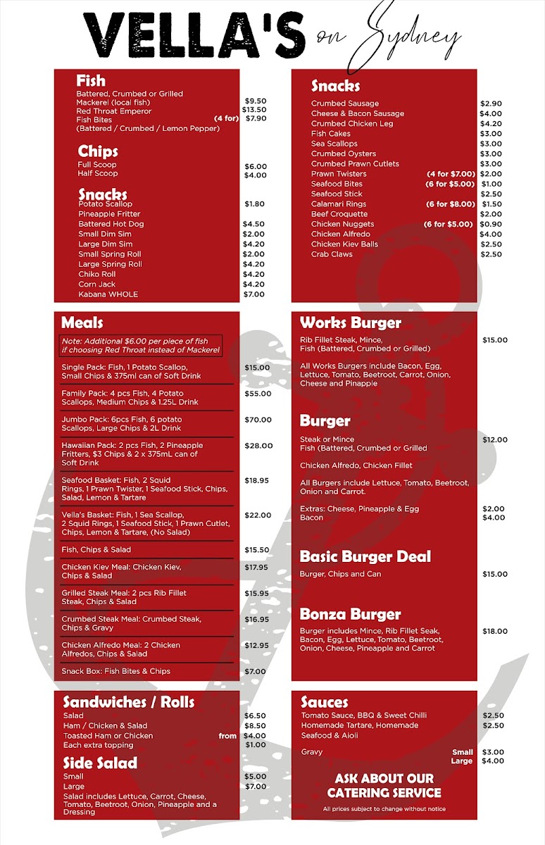 Menu Vella's On Sydney-1