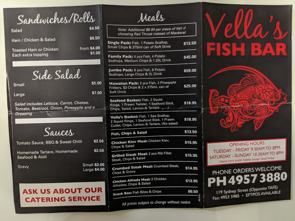 Menu Vella's On Sydney-5